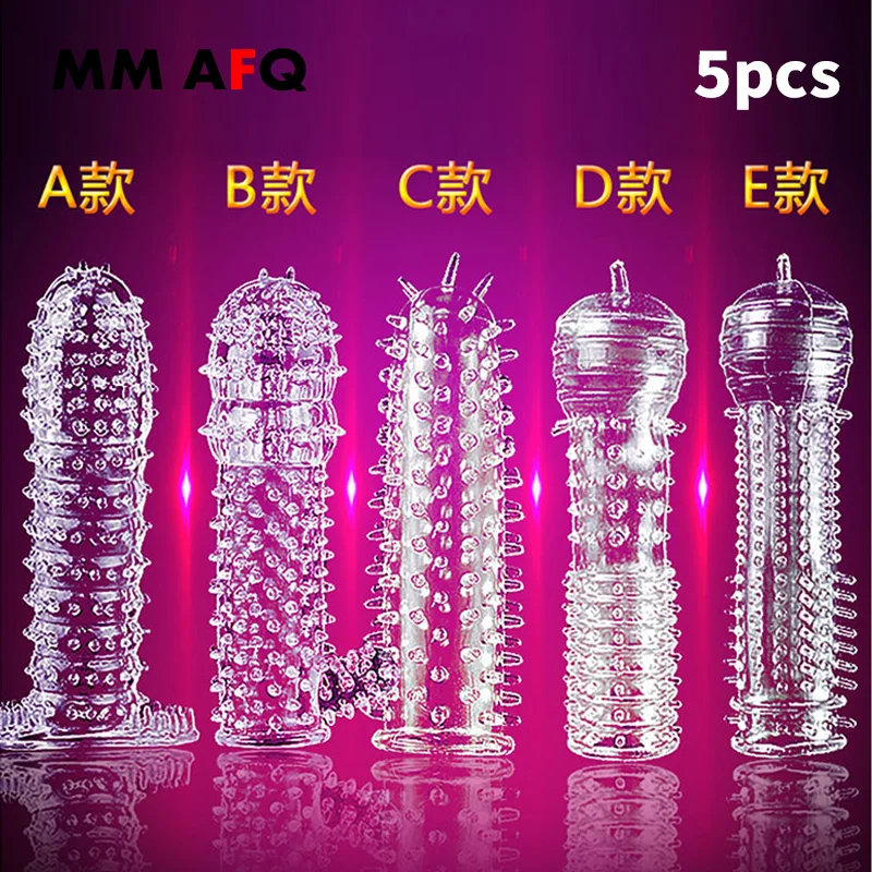 Silicone Spike Dotted Ribbed Condoms Time Delay Lasting Reusable Penis Rings Crystal Cock Ring Penis Extension Sleeve for Men