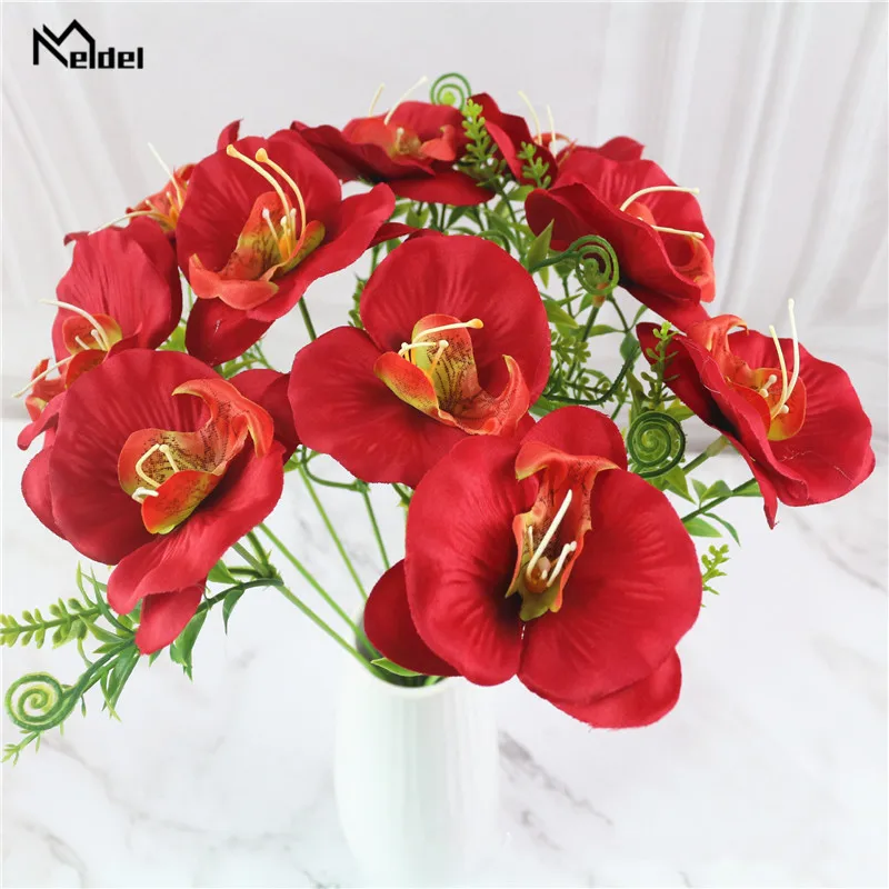 1pcs Fashion Butterfly Orchid Artificial Flowers Silk Flowers Head Party Home Decor Wedding Decorations Accessories Fake Flowers