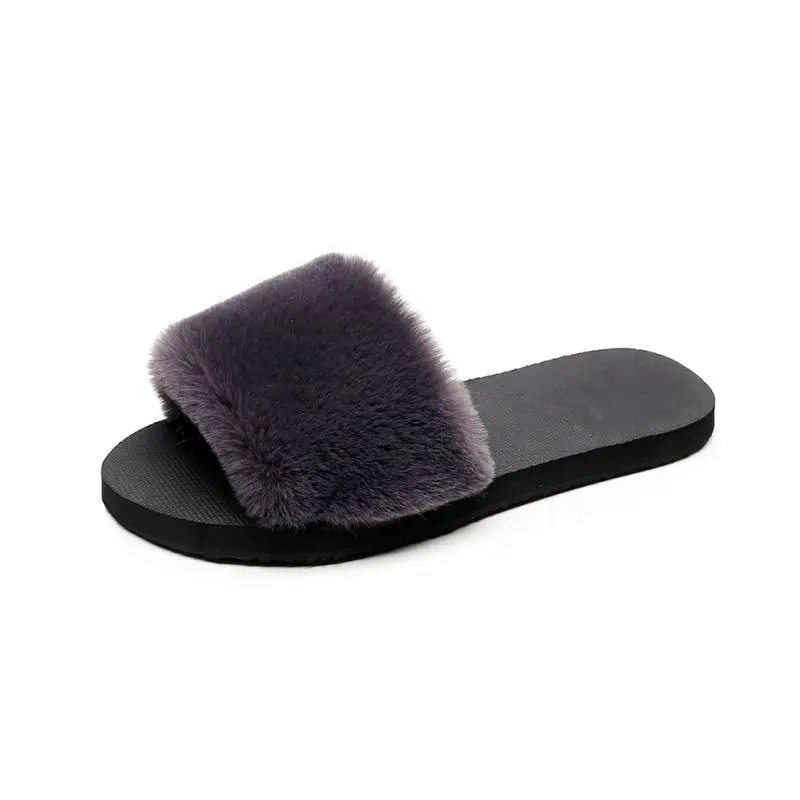 Hot Sale 36-40 Women Slippers Fashion Fluffy Faux Fur Plush Slippers Women Spring Autumn Slides Flip Flops Flat Shoes X4