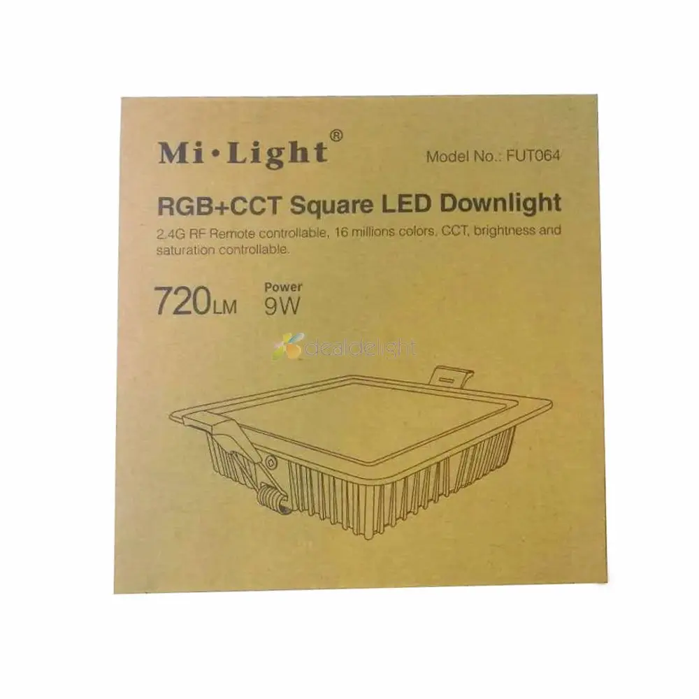 FUT064 Milight 9W RGB+CCT Square LED Downlight AC100~240V,FUT089 8-Zone RGB+CCT Remote Controller WL-Box1 Wifi