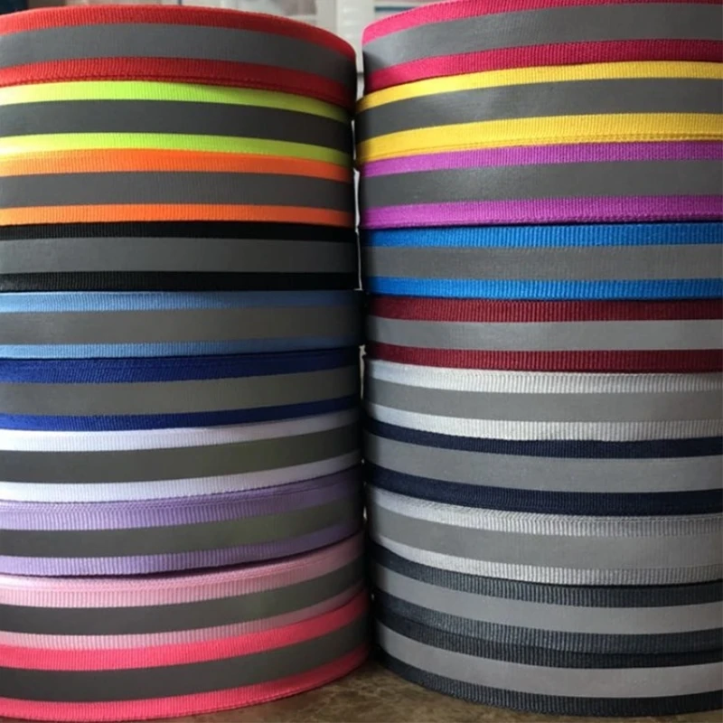 50 Yards 1CM Wide Reflective Webbing POLY Polyester Bright Webbing Color Warning Luminous Webbing For Sewing