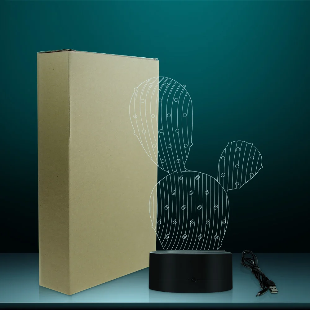 Lámpara de diseño en forma de Cactus 3D, luz nocturna de ilusión óptica 3D, lámpara Visual LED contemporáneo para planta de desierto, lámpara de mesa para decoración del hogar