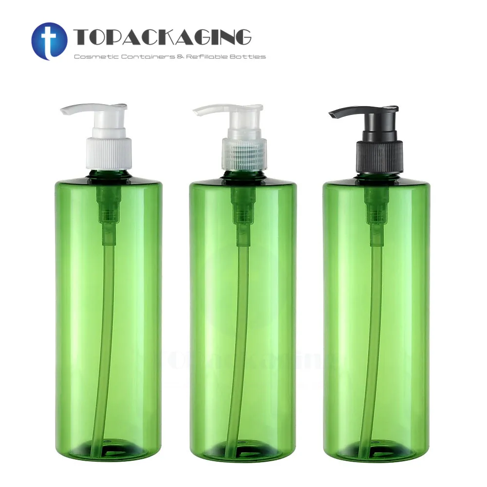 

10PCS*500ML Lotion Pump Bottle Green Plastic Sample Shampoo Essential Oil Cosmetic Container Shower Gel Refillable Serum Packing