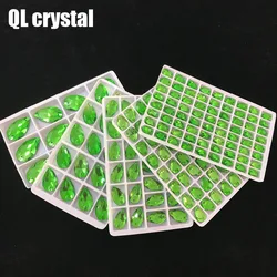 ALL Size QL Crystal 2018 popular Grass green Drops Sew On Crystal Stones Sewing On Rhinestone 2 Holes DIY Garment Dress Making