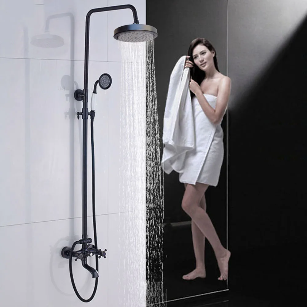 Wall Mounted Oil Rubbed Bronze Rainfall Bathroom Shower Faucet Set Bathtub Spout Mixer Tap Double Handles Shower KD220