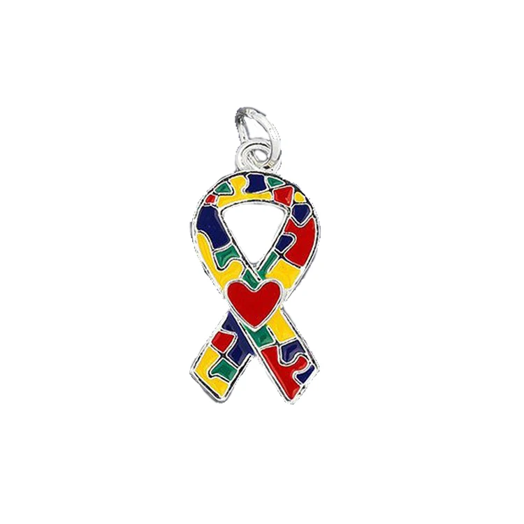 

Autism Puzzle Ribbon with Heart Charms