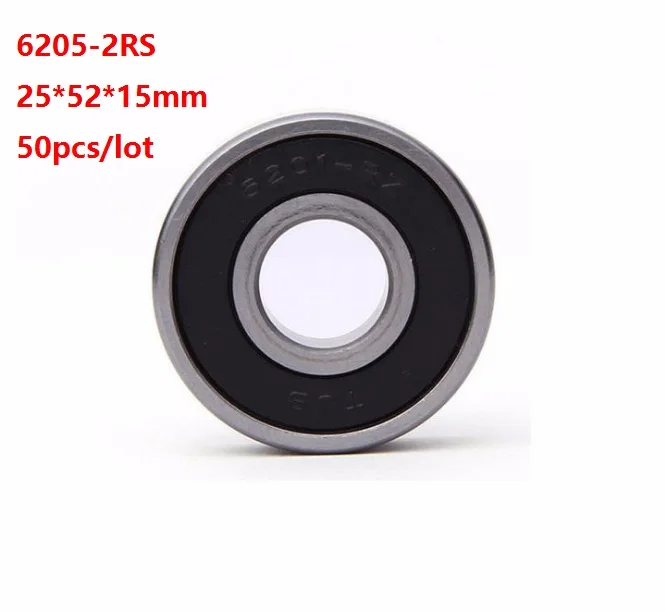 50pcs/lot 6205RS 6205-2RS 6205 2RS Double cover ball bearings 25*52*15mm Deep Groove Ball Bearing 25x52x15mm