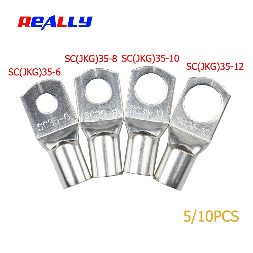 10PCS SC35-6 35-8 35-10 35-12 Copper Cable Lug Kit Bolt Hole Tinned Cable lugs Battery Terminals copper nose Wire connector