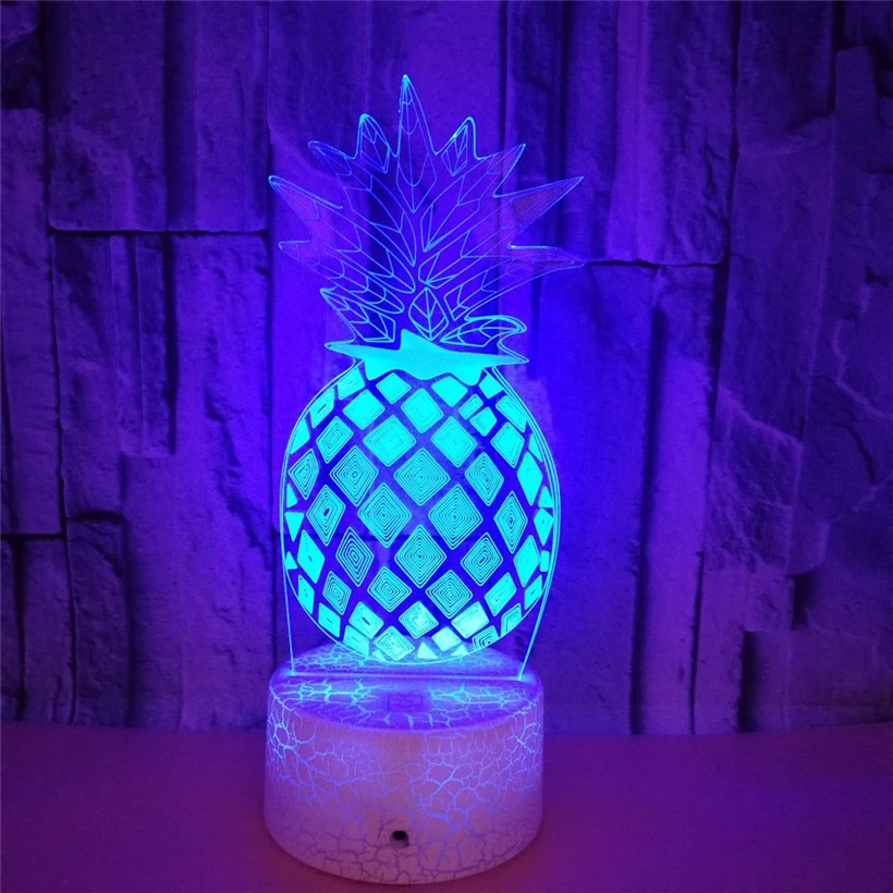 2019 Pineapple 3D Night Light Acrylic 7 Color Changeable Fruit Nightlight USB Crack Base Home Decration Light Bedroom LED Lamp