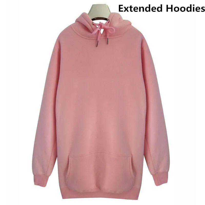 Khaki Pink Gray Black Fashion Men\'s Lengthen Hoodies Feece With Side Zip Solid Color Hip Hop Streetwear Hoodie Sweatshirt