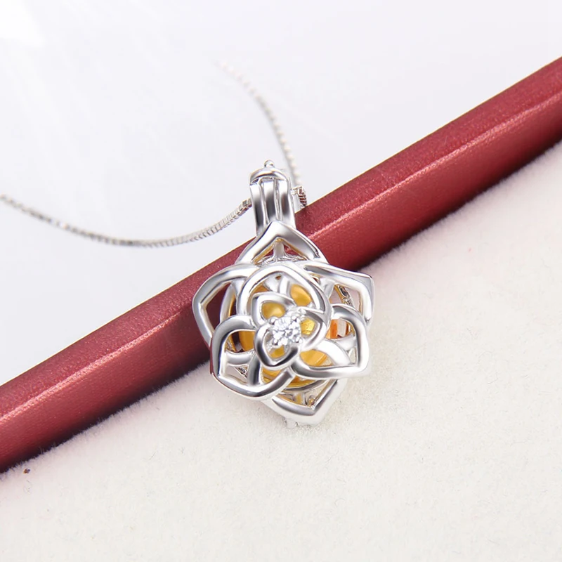 CLUCI 925 Sterling Silver Beautiful Flower Charms Pendant Women Jewelry Real Silver 925 Flower Pearl Cage Locket SC310SB