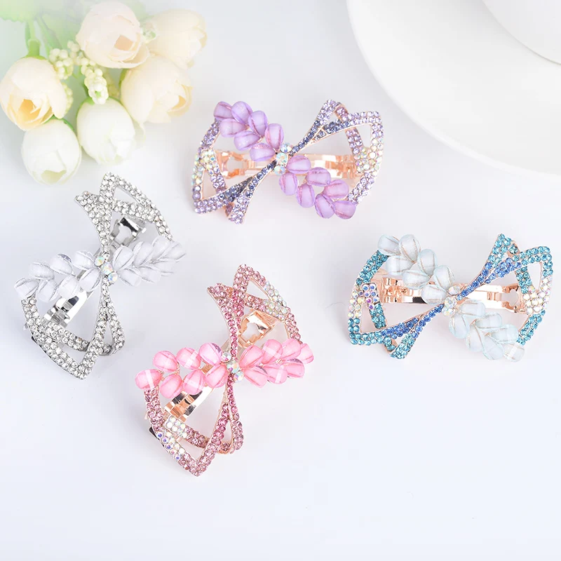 EASYA Fashion Sparkling Rhinestone Crystal Bowknot Barrettes Hairpin Elegant Design Hair Clip Hair Accessories Ornaments