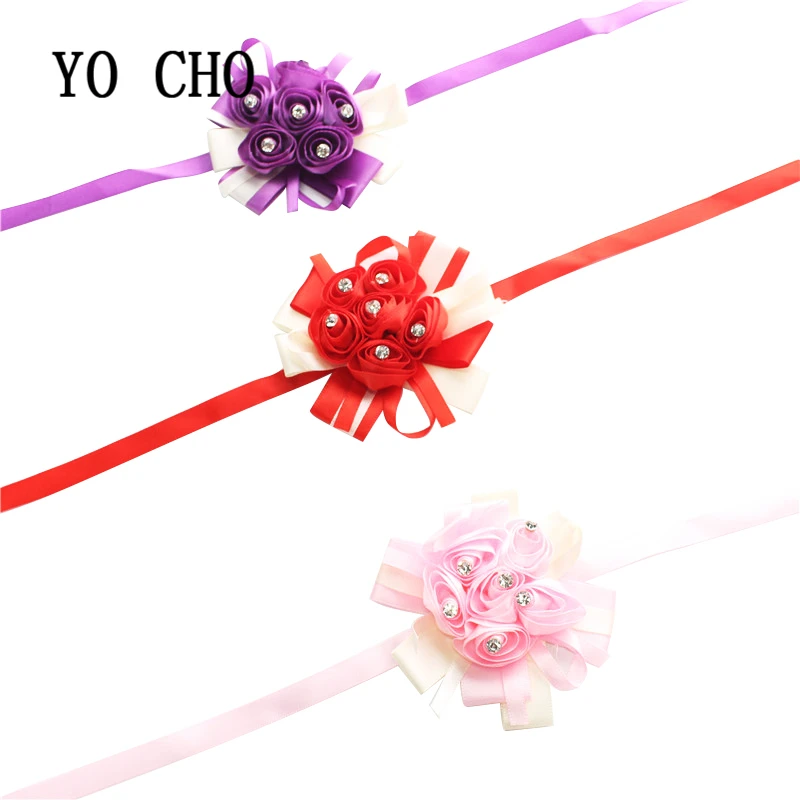 YO CHO Artificial Rose Plastic Flowers  Wedding Flowers  Bride Wrist Flowers  Bridesmaid Sisters Hand Flowers  1/5/8pcs/lot