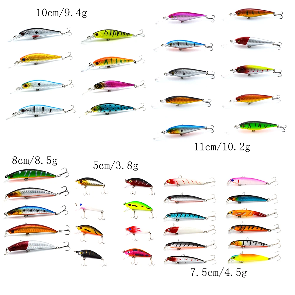 Hot 43pcs lot Fishing Lures Mixed 5 Model Minnow Lure Artificial Quality Professional Crankbait Wobblers Fishing Tackle pesca