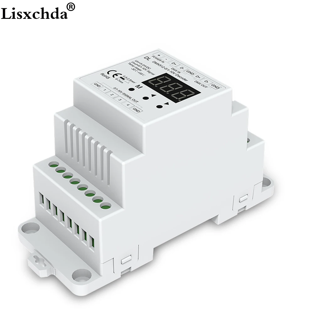 

DL DC5V-24V DMX512 to 4CH 0-10V Decoder 0-10V LED Dimmer DMX 512 Signal to 0-10V Signal RGB/RGBW controller 4 Channel Dimmer