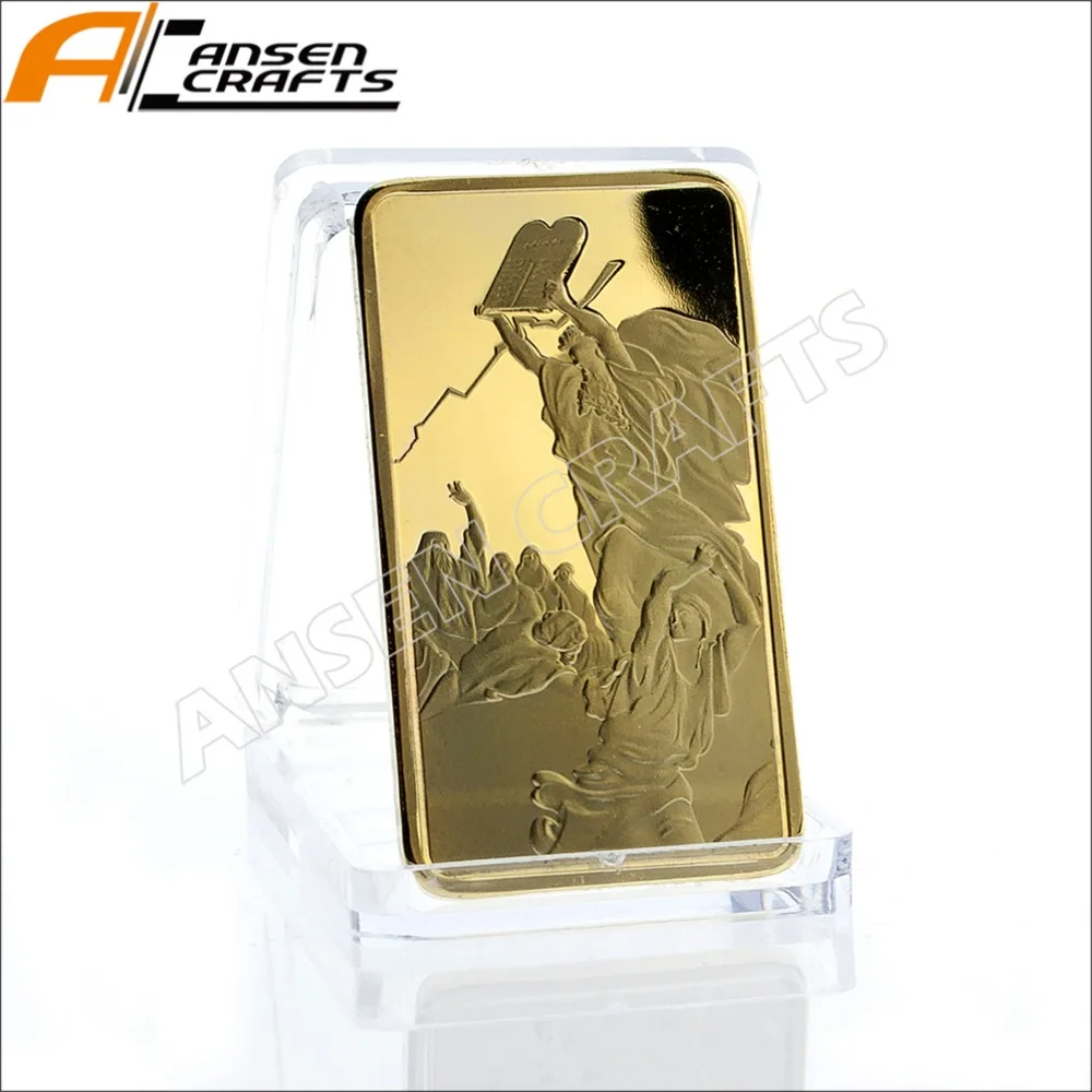 Moses on the Mountain Sinai Gold Ingot Bullion Bar with Ten Commandments Jewish TANAKH
