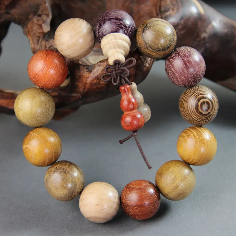 Wholesale Authentic Sandalwood Wooden Bracelets Buddha Round Beads Gourd Pendant Hand String Men Jewelry