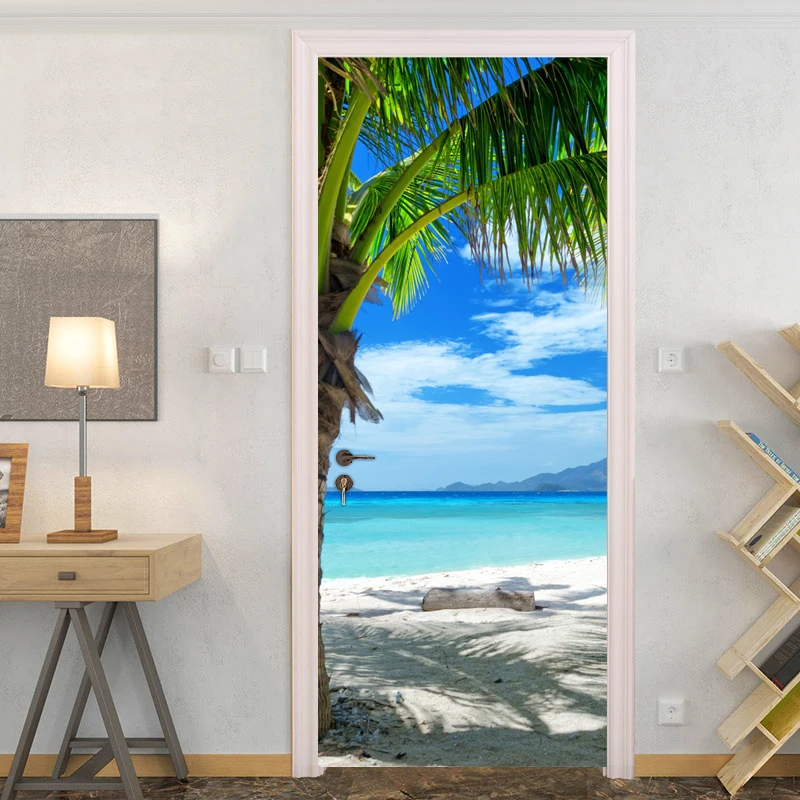 

Creative 3D DIY Door Sticker Home Decor Decals PVC Self Adhesive Wallpaper Beach Seaside Photography Photo Wallpaper Door Mural