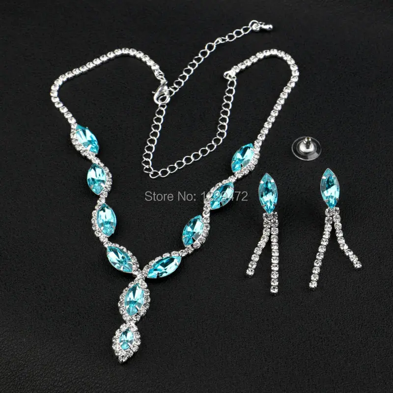 TREAZY Luxury Bridal Jewelry Sets Sky Blue Color Crystal Necklace Earrings Jewelry Set for Women Wedding Accessories Gifts