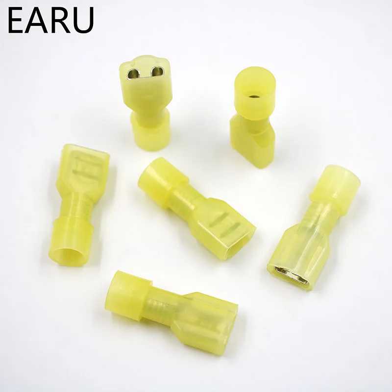 FDFN5-250 FDFN5.5-250 NYLON brass Female Insulated Spade joint Cable Wire Connector 100PCS/Pack suit 4-6mm2 12-10AWG FDFN Plug