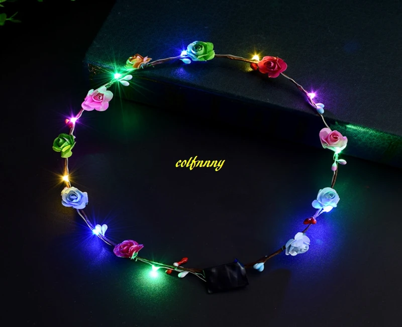 

300pcs/lot 10 flowers 10 lights Wedding Christmas Xmas Party Women Girls LED Light Up Flower Headband Hair Wreath Garland