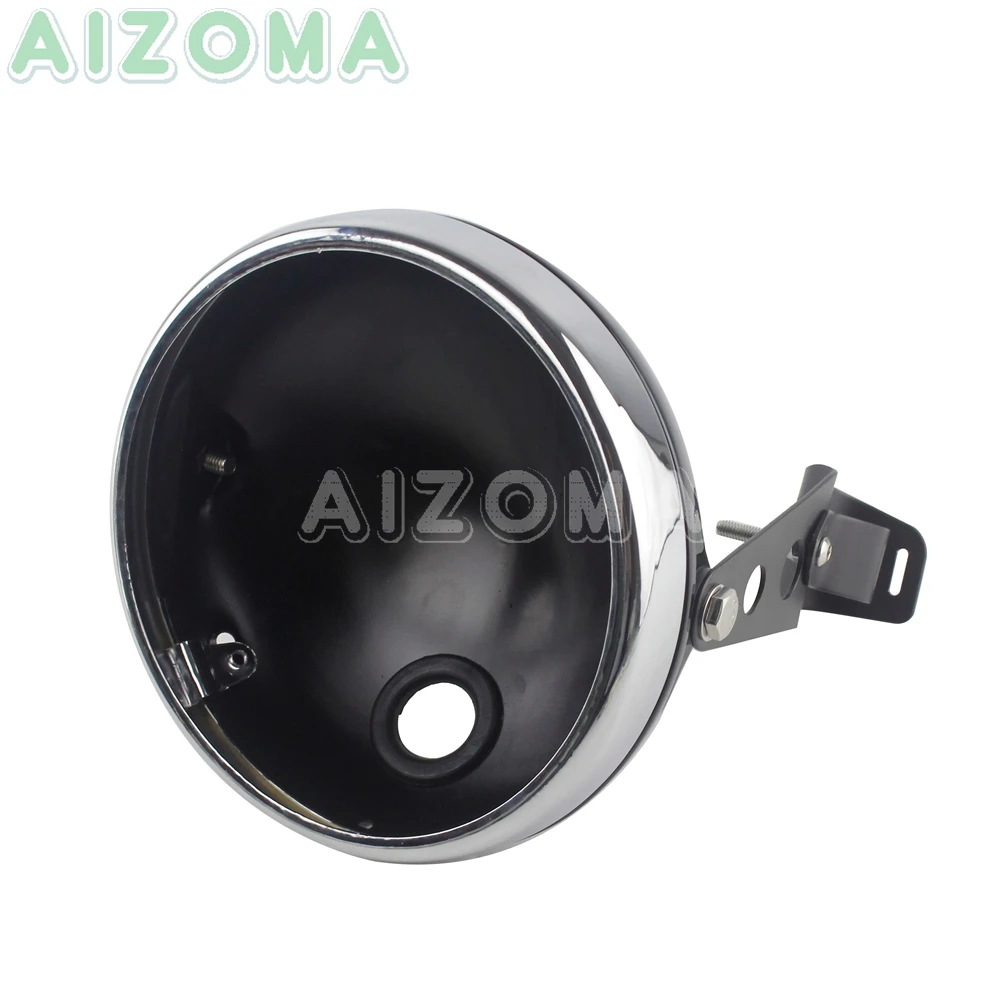 Motorcycle Adjustable 7'' Headlight Headlamp Mounting Housing Cover Bracket for Harley Yamaha Universal Steel Bucket w/ Clamp