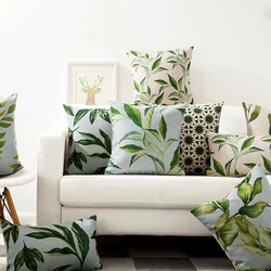 Nordic Flora Blue Green Leaves Pillow Cushion Cover Office Sofa Home Decorative PillowCase