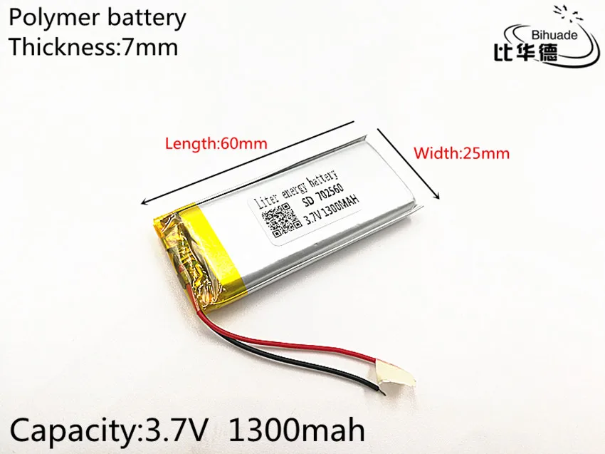 3.7 V 1300 MAh 702560 Lithium Polymer Li-Po Li Ion Baterai Isi Ulang Sel untuk Mp3 MP4 MP5 GPS