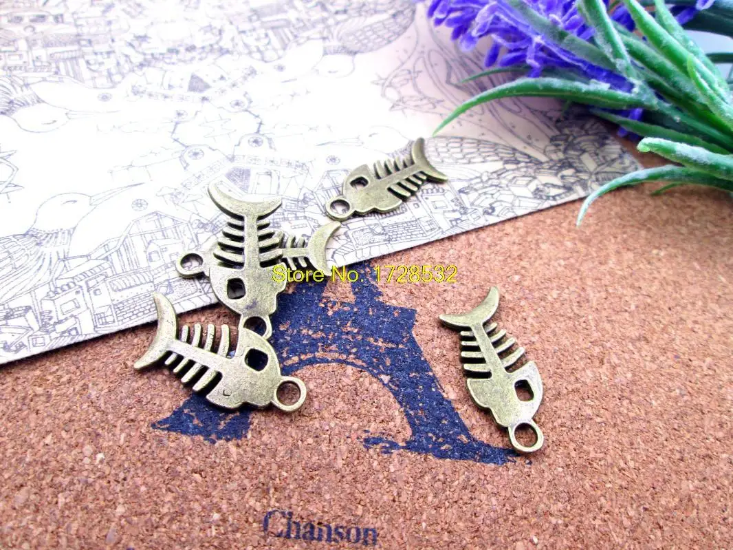 18pcs-- 28x12mm antique bronze  Lovely Fish Bone Charm Pendant 2 Sided