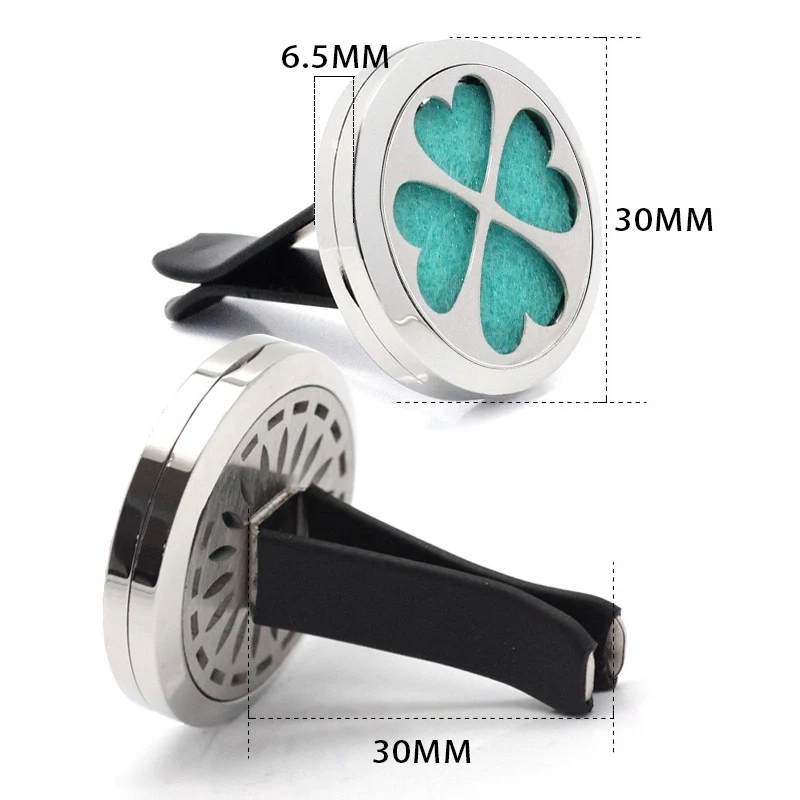 Bright Black Flower Style Aromatherapy Car Air Freshener Clip Stainless Steel Car Essential Oil Diffuser Locket Perfume Necklace