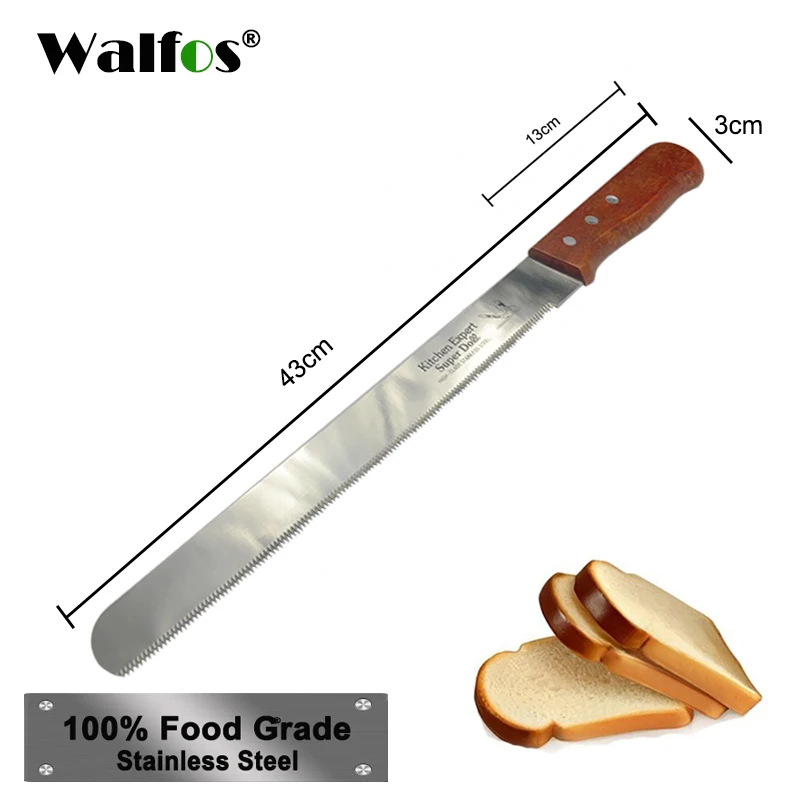 WALFOS-cuchillo de acero inoxidable con mango de madera, herramientas de corte de pan para hornear y pastelería, grado alimenticio, 30cm