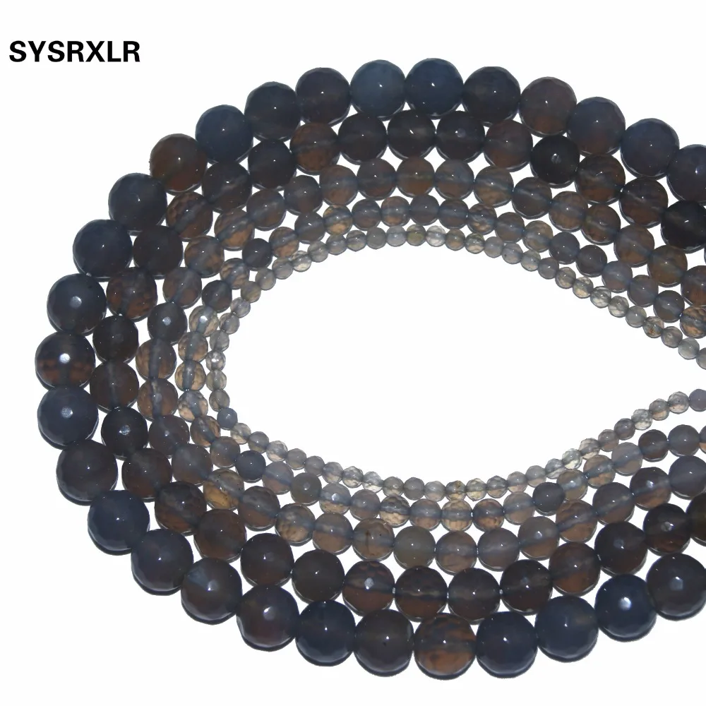 Wholesale Charm Faceted Gray Agat Natural Stone Beads For Jewelry Making DIY Bracelet Necklace 4 6 8 10 12 MM Strand 15.5'' image 4