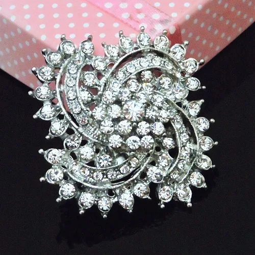 Fabulous Vintage Silver Tone Clear Rhinestone Crystal Floral Pin Brooch/Wedding Bouquet Brooch