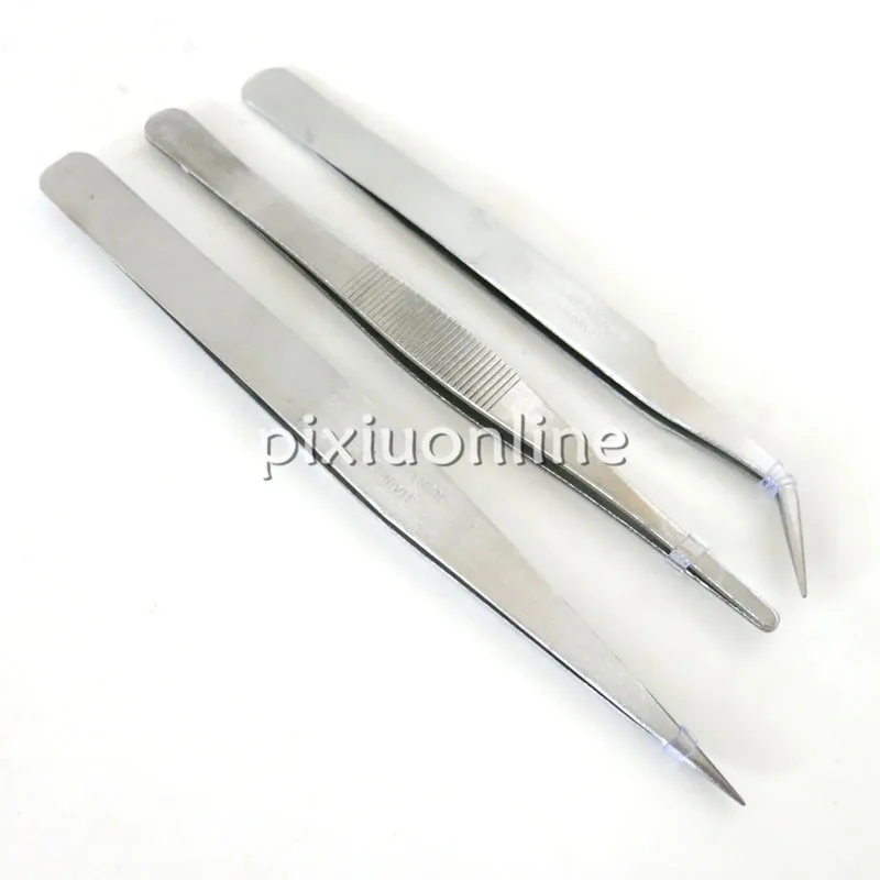 3pcs/lot 3 Kinds of Tweezers J062 Stainless Steel Electrical Nippers Round Cusp Elbow Tweezers Free Shipping Russia