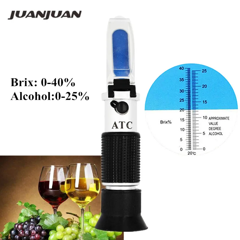 ATC Sugar Refractometer 0-40% Brix 0-25% Alcohol Meter for Moonshine Household Brewing Wine Sugar Fruit Sweetness Alcoholmeter