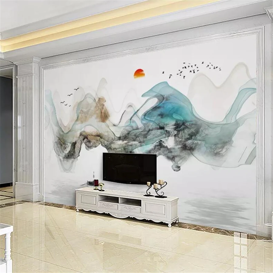 beibehang Custom wallpaper 3d murals new Chinese abstract ink landscape art oil painting TV background strip screen 3d wallpaper