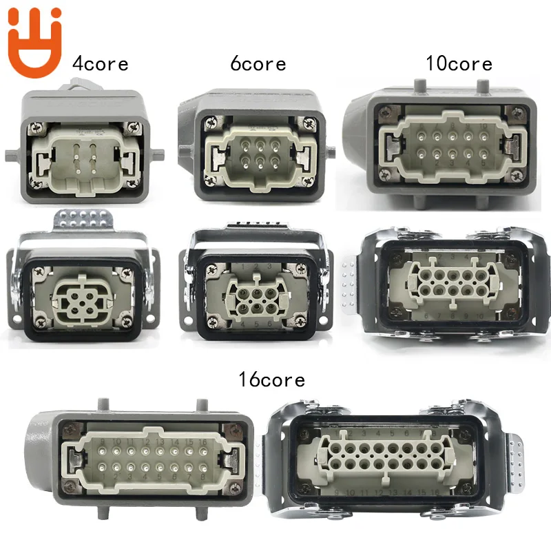 Rectangle Heavy Duty Connector  HDC-HE-04/6/16/20/24/32/48 Core Pins Aviation Industry Plug Socket Waterproof Connector 500V 16A