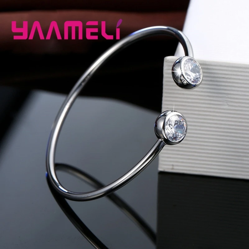 Fine 925 Sterling Silver Charming Jewelry Bracelet Women AAA Zircon Opening Resizable Wristband Bangle Fashion Accessory