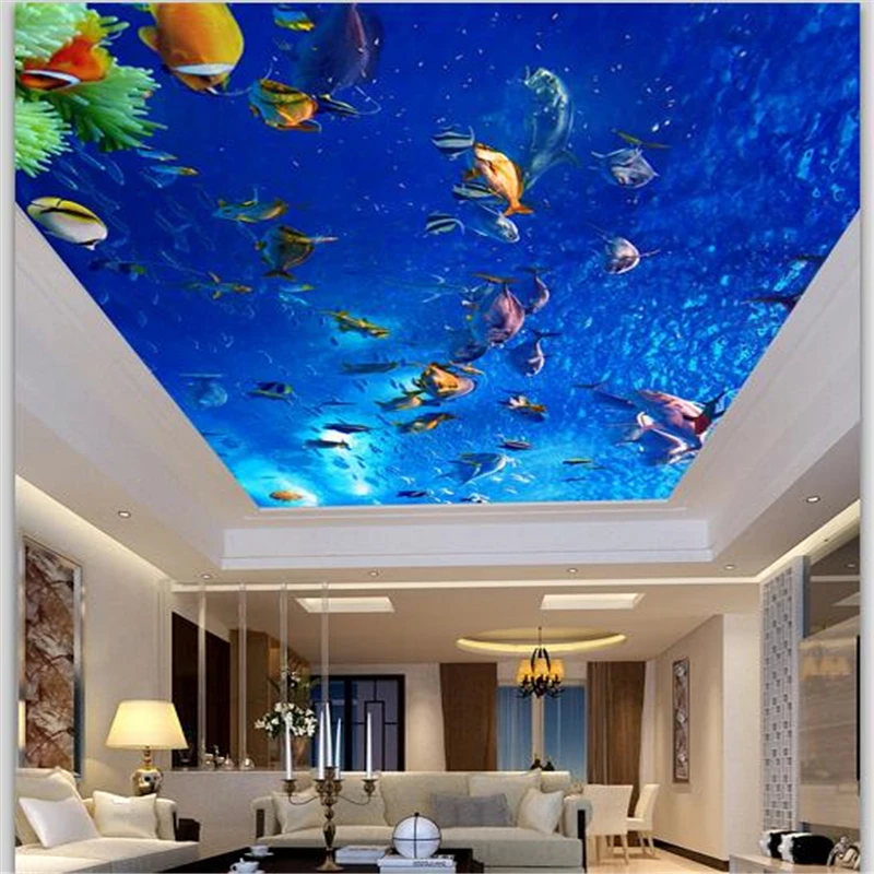 

wellyu Customized Large Wallpaper 3d Aesthetic Underwater World Tropical Fish Living Room Bedroom Ceiling Zenith 3d wallpaper