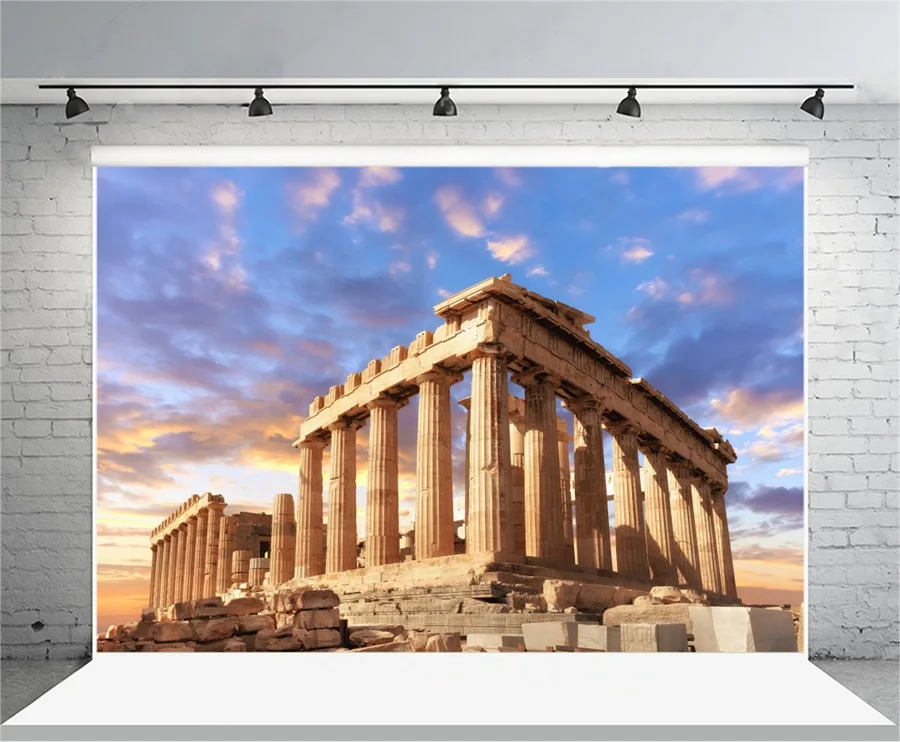 Laeacco Cloudy Twilight Parthenon Temple Athens Greece Scenic Photography Backgrounds Vinyl Custom Backdrops For Photo Studio