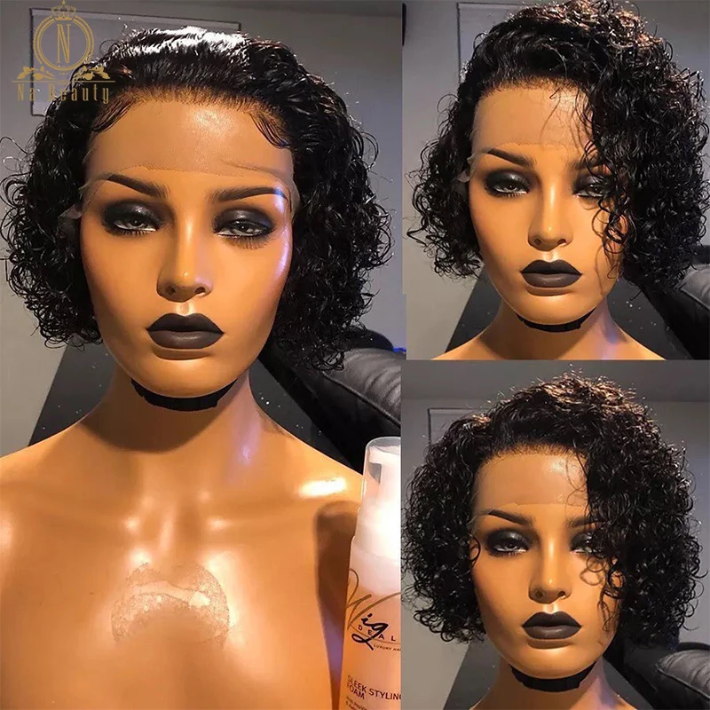 Peluca de encaje transparente para mujeres negras, cabello humano con encaje frontal profundo 13x6, corte Bob Pixie corto, Na Beauty Hair 150 Remy