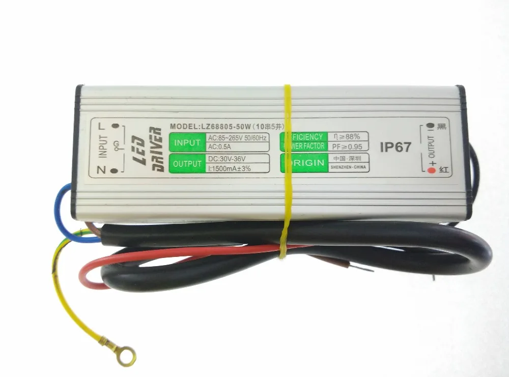 

Waterproof 50W LED driver Constant Current drivers AC85V-265V to DC 30-36V 1500mA For 50W chip 10 Series 5 parallel