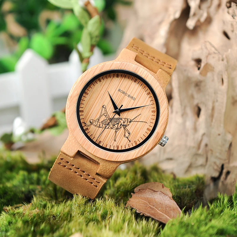 BOBO BIRD Watch Men Wooden Lifelike Print Dial Face Quartz Watches Fashion 3D Visual Timepieces as Gift relogio masculino