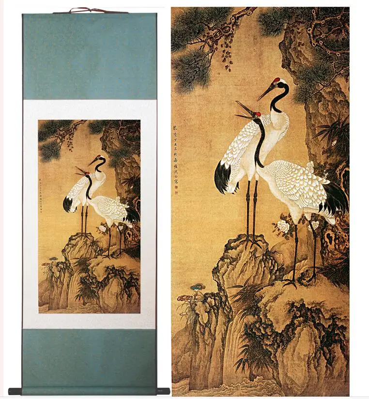 HotsaleTraditional Chinese Art Painting Home Office Decoration Chinese painting cranes with pine treesPrinted painting