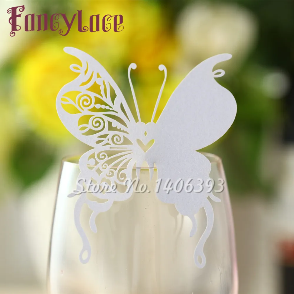 

Hot Sale Wedding Table Decoration Laser Cut Name Place Card, Paper Butterfly Wine Glass Card, Party Decor, Wedding favor 60PCS