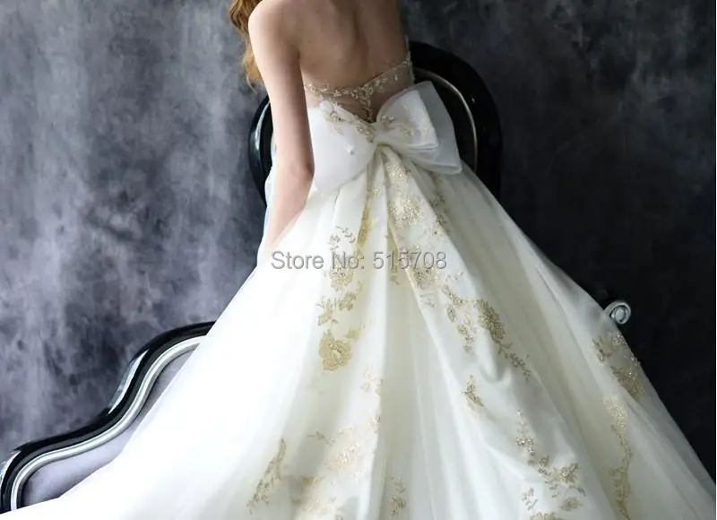 Robe de mariée de luxe transparente, Corset dos en Tulle et dentelle dorée brodée, sur mesure, robe de mariée de forme trapèze et de chapelle avec traîne