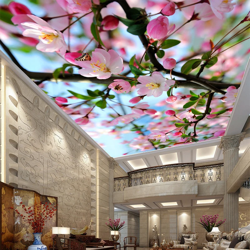Custom Mural Photo Wallpaper 3D Stereoscopic Peach Blossom Zenith Ceiling Mural 3D Living Room Wall Paper Modern Home Decoration