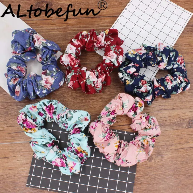 ALTOBEFUN Girl Hair Accessories Floral Women Scrunchies Fashion Elastic Hair Holder Lady Ponytail Hair Hairties Hairbands SS016