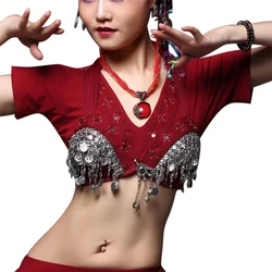 Tribal Belly Dance Bra Silver Chain Tassel Metallic Studs Push Up Sequin Bra C/D CUP Vintage Coins Bra Gypsy Dance Tops