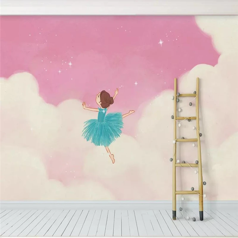 

Custom Mural Wallpaper Pink Cloud Ballet Girl Princess Room Children's Background Wall